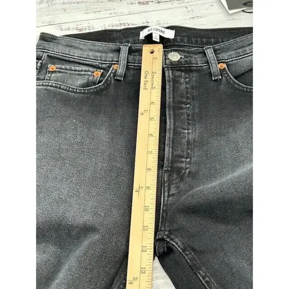 RE/DONE Womens 70s Stove Pipe Straight Leg Jeans Raw Hem Denim Black Size 29 NWT Straight Leg